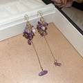 Boucles d'oreilles dorées avec améthyste violette, perle blanche et long gland fluide - 45# Crochet d'oreille-Violet-Gland