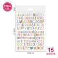 Detailierte Maßtabelle für 2280+ farbenfrohe wasserfeste Alphabet-Aufkleber-Set - 15 Blatt/Set / Künstlerisches Alphabet Morandi (P81)