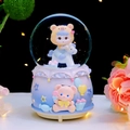 Fantasy bear riding horse crystal ball music box with blue and pink base ornaments - 2427 Blue Trojan Horse / Large Size 100+ Spins + Snow + Colored Lights + Music