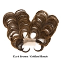 Postiche chignon bouclé avec peigne en brun foncé et mèches blond doré - Brun foncé / Blond doré