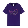 T-shirt violet à manches courtes avec motif cœur floral I love you MOM pour maman - XS / Violet / I Love You Mom