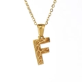 18K gold stainless steel necklace featuring a textured letter F pendant on white background - Letter F / Gold