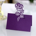 Elegant deep purple laser-cut rose place card for weddings with a stand-up design - Dark Purple