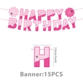 Pink Spider Happy Birthday banner set with 15cm letters and spider web party decorations - Banner 15PCS