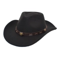 Détail d'un chapeau de cowboy noir avec bandeau en cuir marron et boutons métalliques - M (56-58cm) / Noir