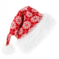 Classic red knitted Santa hat with white snowflake patterns and plush faux fur trim - Red Snowflake