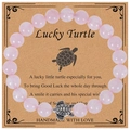 Pink Amazonite turtle bracelet on a handmade lucky card for beach summer jewelry - Rose Quartz