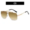 Frameless polygonal sunglasses with brown gradient lenses and slim gold metal frame - Gradient Tea