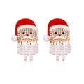 Christmas Santa Claus drop earrings with red enamel, rhinestones and pearl tassels - Pearl Beard Santa