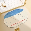 Blue cloud and rain drop diatom mud bath mat with Accept The Rain text design - Rain Enlightenment - Oval