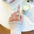 Adjustable gold-plated spinning ring featuring a large pearl and sparkling pavé accents - Guardian Star Artificial Pearl Style (H004)
