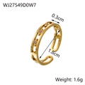 Detail view of 18k gold plated sun heart ring showing 0.3cm width and 1.8cm diameter - Adjustable Rhinestone Open Style (WJ27549D0W7)