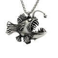 Vintage stainless steel anglerfish pendant necklace with detailed antique silver finish - Anglerfish