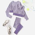 Completo yoga senza cuciture viola da donna con top a maniche lunghe e leggings a vita alta - S / Viola