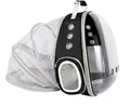 Black expandable pet backpack with clear panoramic window and breathable mesh - Black with White Extension