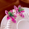 Artistic pink flower stud earrings with translucent acetate petals and beaded centers - Purple (78# Silver Earring Post)