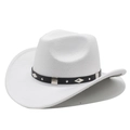 Detail of white western cowboy hat with studded black leather band and silver rivets - M (56-59cm) / White (Rhombus Belt)