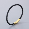 Bracelet en cuir noir tressé avec fermoir magnétique doré au design minimaliste moderne - Style B-3.5mm Cordon Noir-Fermoir Or-Bracelet