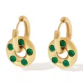 Golden donut earrings featuring emerald green gemstones and vintage stainless steel finish - Gold Green Glass Bead (KDE657)