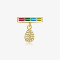 S925 silver stud earrings with colorful square gems and crystal water drop pendant - 925 Silver / 18K Gold - Single Pendant