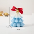Blue and white gradient Christmas tree candle with red bow and gold bell, 9cm size - Fishbone Pine Christmas Tree / Blue