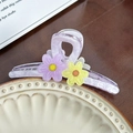 Purple marble acrylic flower claw clip with purple and yellow floral accents on ceramic plate - Light Purple Large (Purple+Yellow) - 13cm