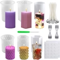 Set van 6 siliconen mallen met textuur voor DIY kaarsen inclusief lonten en centreertools - Set 2 (6 Mallen + Gereedschap)