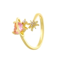 Gold-finish ring featuring a pink heart stone, starburst motif, and a small pearl accent - Gold Pink Heart Saturn Pearl Star (K-1547)