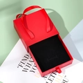 Red drawer jewelry box with silk ribbon handle and black velvet lining for necklaces - 9x9x3.5cm / Red