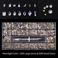 Moonlight AB crystal nail art kit with 21 compartments and picker pen set - Moonlight (1400 Big, 5040 Small)
