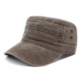 Distressed brown washed cotton cadet army cap with decorative stitching and air vents - Adjustable / Coffee