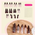 Gothic dark brown press-on nails with metal cross charms and silver swirl designs - Boxed Style (1XC1-13691)