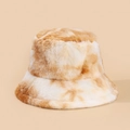 Detailed close-up of a soft tie-dye faux fur plush bucket hat in cream and camel tones - M (56-58cm) / Beige Camel Tie-Dye