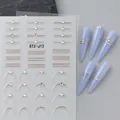 Autocollants nail art 5D détaillés avec lignes métalliques or rose et petits strass - STZ-J12 (Lignes courbes en or rose avec strass)