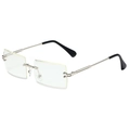 Frameless rectangular sunglasses with silver metal temples and clear lenses for women - Silver Frame Transparent