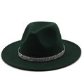 Détail du chapeau Fedora en laine vert foncé avec ruban en strass argenté brillant - Vert Foncé