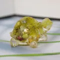 Yellow translucent resin turtle figurine with gold foil and crystal stone chips - Yellow Jade + Gold Foil
