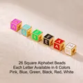 Golden square alphabet beads with DREAM lettering in multi-colored enamel for DIY jewelry - Pink - Letter A (14K Gold H-13564/A)
