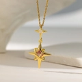 Dubbele ster titanium stalen ketting met roze zirkoon hanger in 18k goudkleur - Sterrestraal Stijl (Goud) (QY8191) / Goud