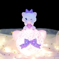 Cute white cat night light with purple polka dot bow on a textured spherical base - Night Light / Purple Cat Ball Lamp