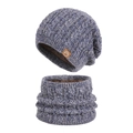 Winter knit hat and neck warmer set in blue grey marl with thick fleece lining - 2-Piece Set (Hat + Scarf) / Mixed Navy Blue