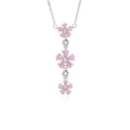 Ketting met drie kersenbloesem hangers van roze edelsteen en zilveren afwerking - Pruimenbloesem Kwastje Stijl (FDXZ-178) / Witgoud