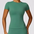 Women's quick-dry fitness T-shirt in deep forest green color for gym and yoga - Neptune Green