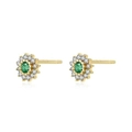 Macro detail of S925 silver stud earrings with emerald green stone and petal design - Green Zirconia