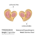 Detail shot of heart earrings showing size 1.87x2.25cm and stainless steel texture - Pink Heart Style (YYE025238-B)