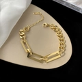 Collana a catena in acciaio inossidabile dorato con marchio K18 e chiusura a moschettone - Cubano Geometrico Oro (5246) / Bracciale Oro