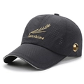 Black mesh baseball cap featuring golden Sunshine embroidery and reflective brim trim - Adjustable / Dark Gray