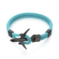 Dettaglio del bracciale in corda intrecciata turchese con ciondolo aereo in metallo nero - Corda Celeste Fibbia Nera