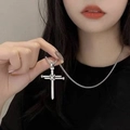 Hip hop silver cross necklace with box chain for men and women on neck model - Xl0426* Chain Length 60cm