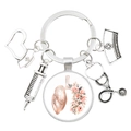 Cute doctor keychain with medical charms like stethoscope, syringe and floral lung art - Floral Lung